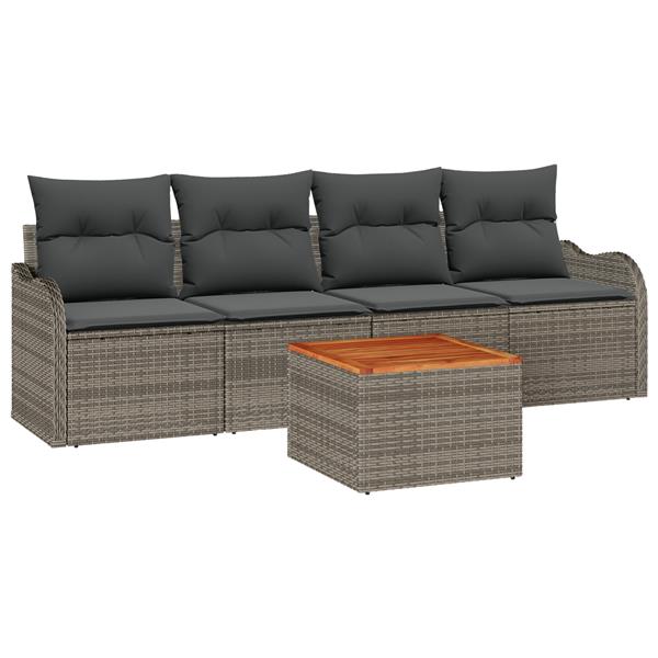 Grote foto vidaxl 5 delige tuinbankset met kussens grijs poly rattan acacia tuin en terras tuinmeubelen