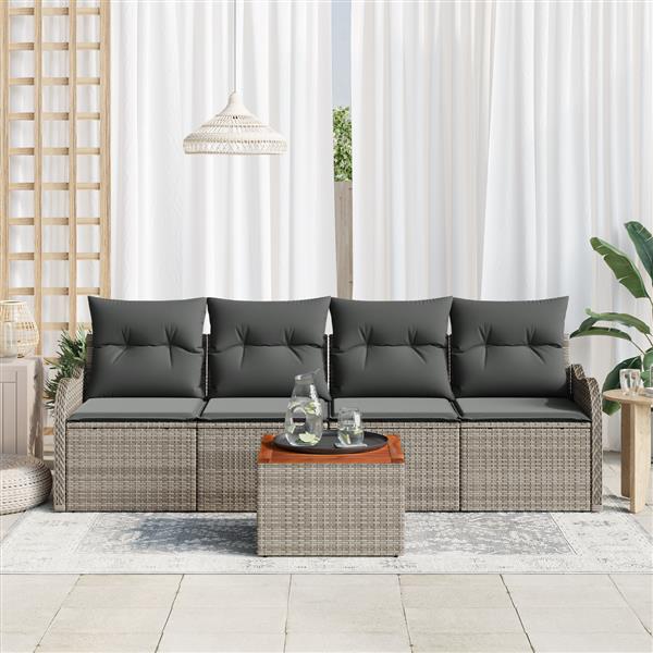 Grote foto vidaxl 5 delige tuinbankset met kussens grijs poly rattan acacia tuin en terras tuinmeubelen
