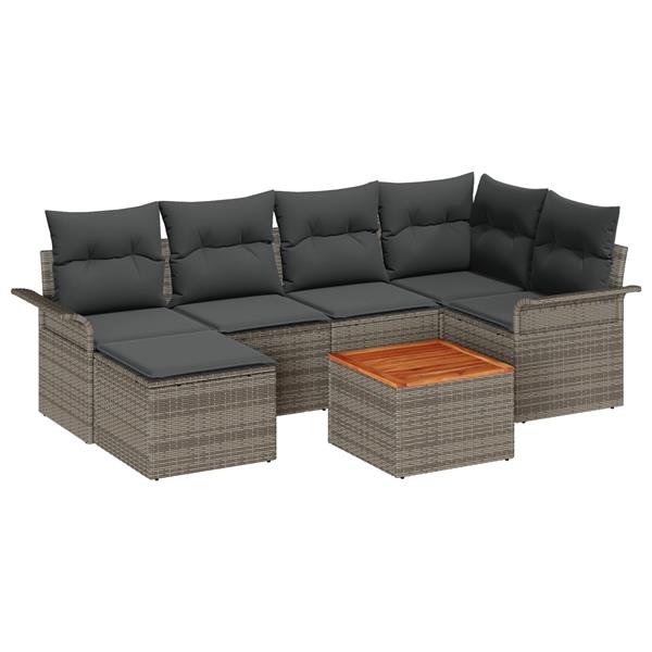 Grote foto vidaxl 7 delige tuinbankenset met kussens poly rattan acacia grijs tuin en terras tuinmeubelen