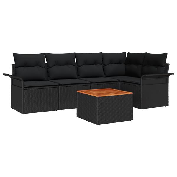 Grote foto vidaxl 6 delige tuinbankenset met kussens poly rattan acacia zwart tuin en terras tuinmeubelen