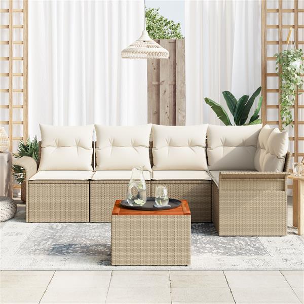 Grote foto vidaxl 6 delige tuinbankenset met kussens poly rattan acacia beige tuin en terras tuinmeubelen