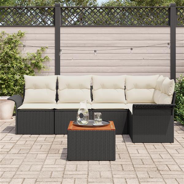 Grote foto vidaxl 6 delige tuinbankenset met kussens poly rattan acacia zwart tuin en terras tuinmeubelen