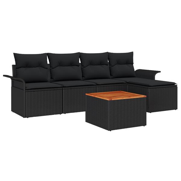 Grote foto vidaxl 6 delige tuinbankenset met kussens poly rattan acacia zwart tuin en terras tuinmeubelen