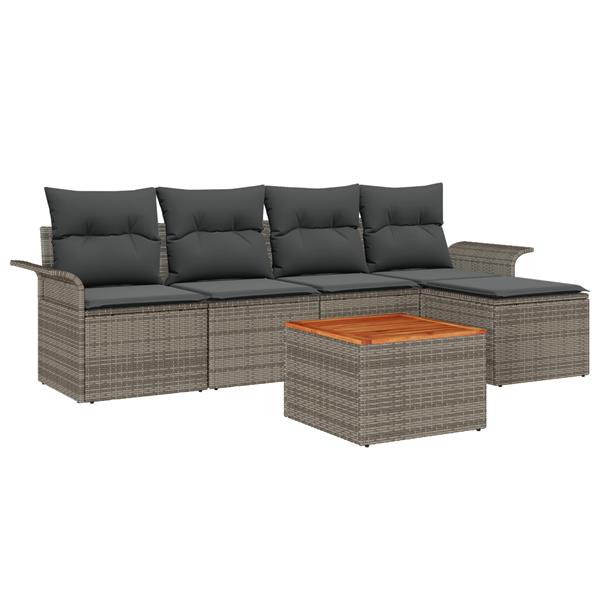 Grote foto vidaxl 6 delige tuinbankenset met kussens poly rattan acacia grijs tuin en terras tuinmeubelen