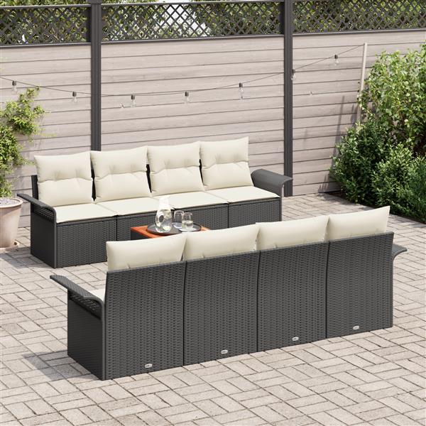 Grote foto vidaxl 9 delige tuinbank set met kussens zwart poly riet acaciahout tuin en terras tuinmeubelen
