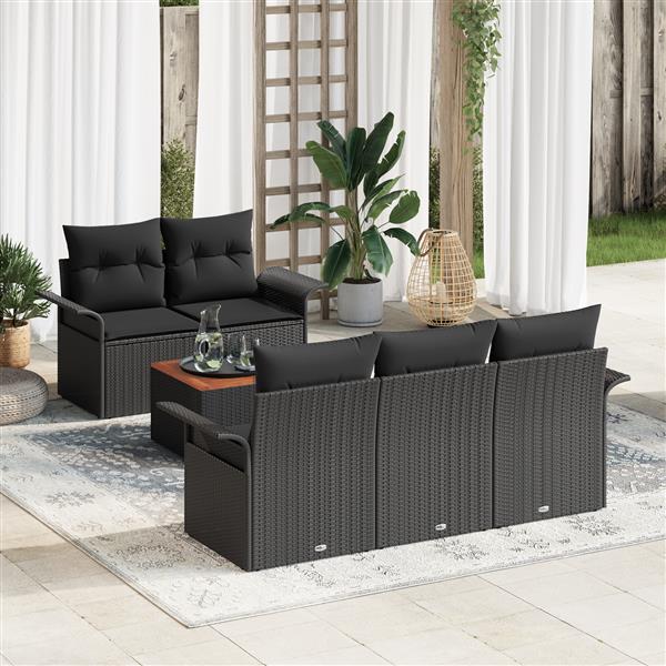Grote foto vidaxl 6 delige tuinset met kussens zwart poly rattan acacia tuin en terras tuinmeubelen