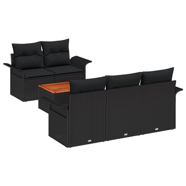 Grote foto vidaxl 6 delige tuinset met kussens zwart poly rattan acacia tuin en terras tuinmeubelen