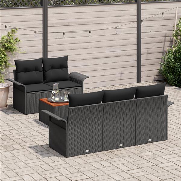 Grote foto vidaxl 6 delige tuinset met kussens zwart poly rattan acacia tuin en terras tuinmeubelen