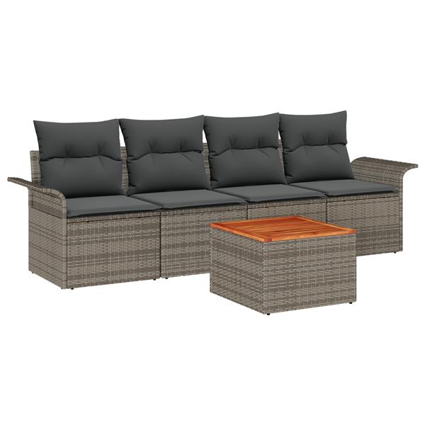 Grote foto vidaxl 5 delige tuinsofa set met kussens in grijs van poly rattan en acaciahout tuin en terras tuinmeubelen
