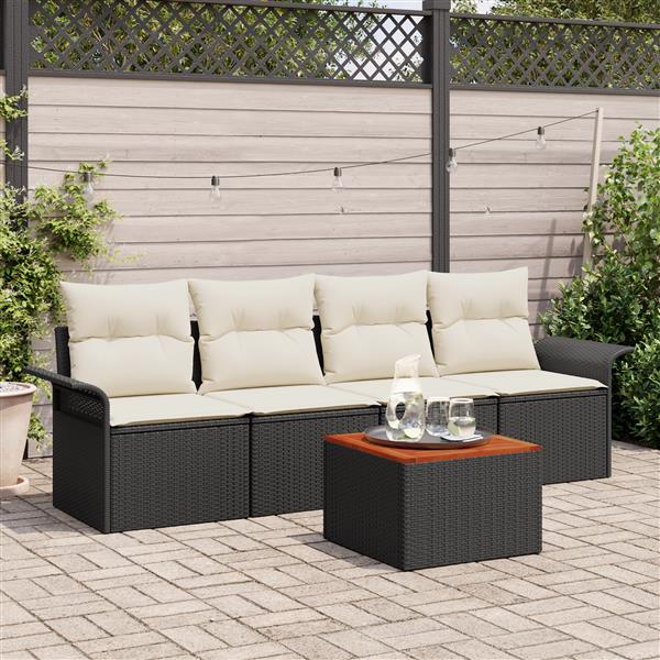 Grote foto vidaxl 5 delige tuinset met kussens zwart poly rattan acacia tuin en terras tuinmeubelen