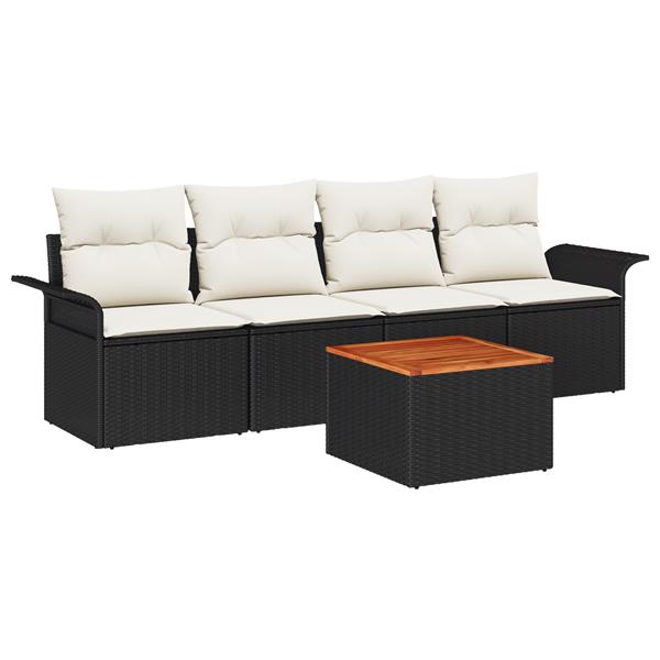 Grote foto vidaxl 5 delige tuinset met kussens zwart poly rattan acacia tuin en terras tuinmeubelen