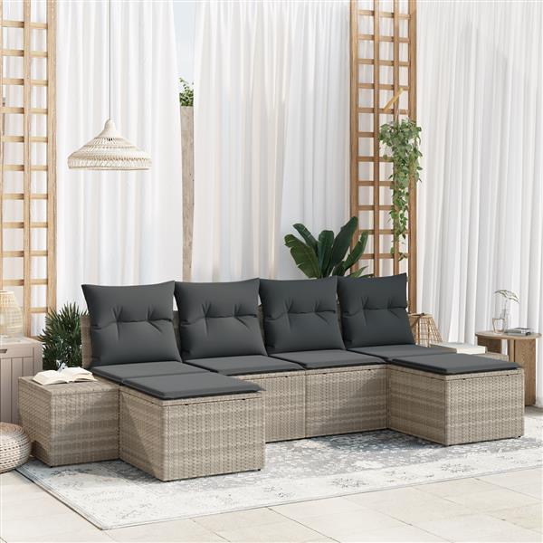 Grote foto vidaxl 6 delige tuinbankset met kussens lichtgrijs poly rattan tuin en terras tuinmeubelen