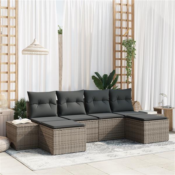 Grote foto vidaxl 6 delige tuinset met kussens in grijs poly rattan tuin en terras tuinmeubelen