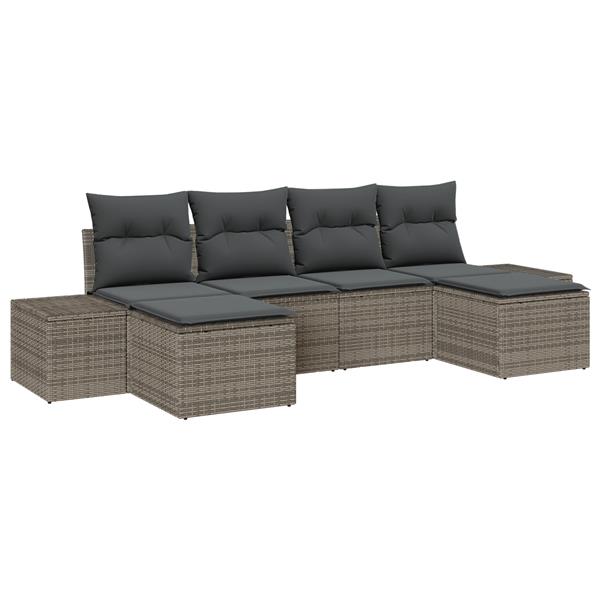 Grote foto vidaxl 6 delige tuinset met kussens in grijs poly rattan tuin en terras tuinmeubelen