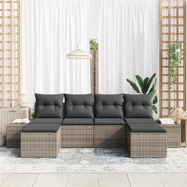 Grote foto vidaxl 6 delige tuinset met kussens in grijs poly rattan tuin en terras tuinmeubelen