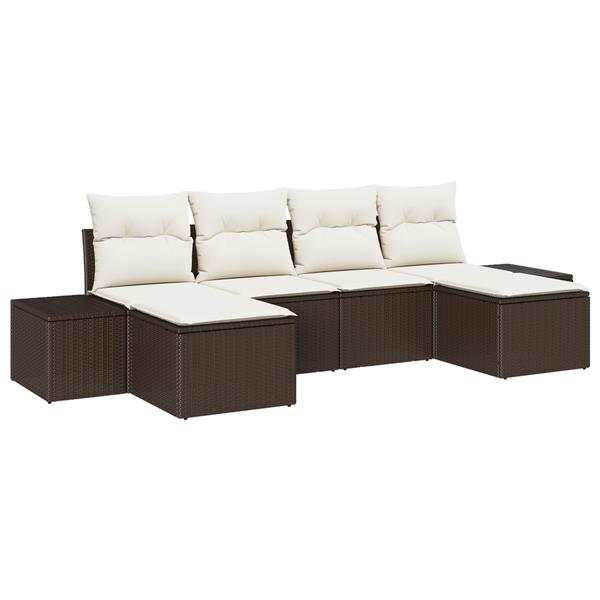 Grote foto vidaxl 6 delige tuinsofa set met kussens bruin poly rattan tuin en terras tuinmeubelen