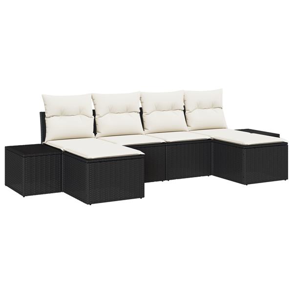Grote foto vidaxl 6 delige tuinbankset met kussens zwart poly rattan tuin en terras tuinmeubelen