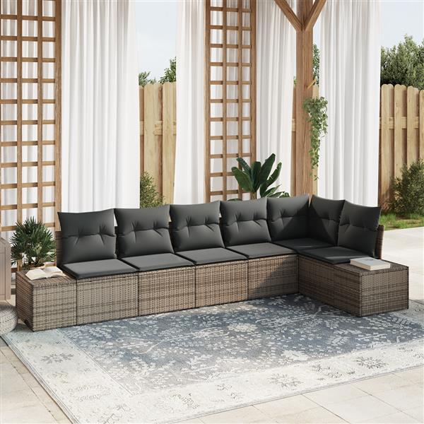Grote foto vidaxl 6 delige tuinsofa set met kussens in grijs poly rattan tuin en terras tuinmeubelen