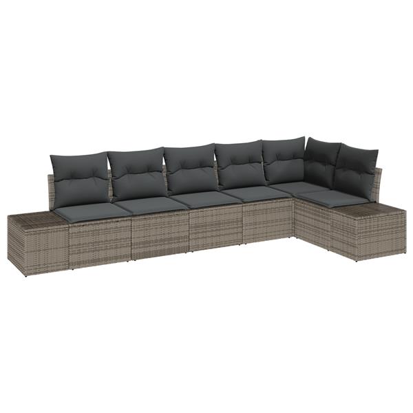 Grote foto vidaxl 6 delige tuinsofa set met kussens in grijs poly rattan tuin en terras tuinmeubelen