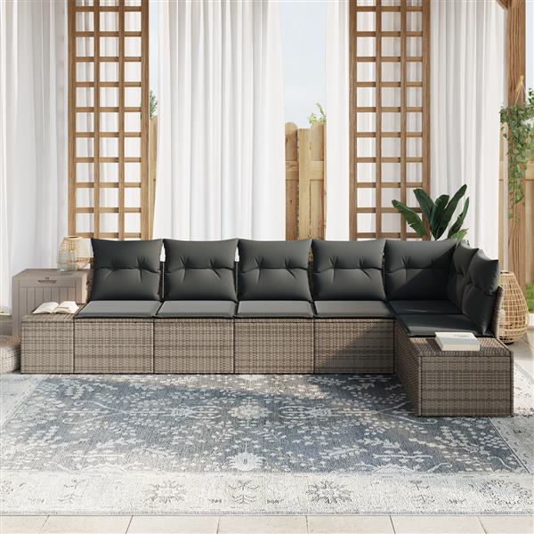 Grote foto vidaxl 6 delige tuinsofa set met kussens in grijs poly rattan tuin en terras tuinmeubelen