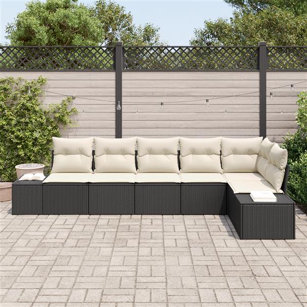 Grote foto vidaxl 6 delige tuinbankenset met kussens poly rattan zwart tuin en terras tuinmeubelen