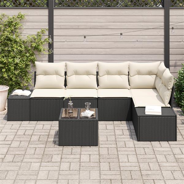 Grote foto vidaxl 5 delige tuinbankenset met kussens poly rattan bruin tuin en terras tuinmeubelen