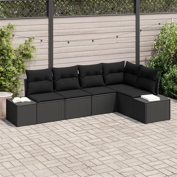 Grote foto vidaxl 5 delige tuinbankenset met kussens poly rattan zwart tuin en terras tuinmeubelen