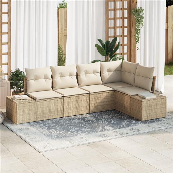 Grote foto vidaxl 5 delige tuinbankenset met kussens poly rattan beige tuin en terras tuinmeubelen