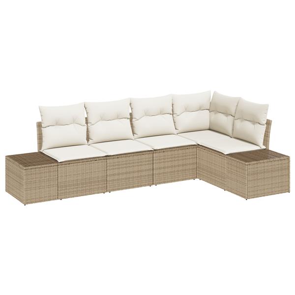 Grote foto vidaxl 5 delige tuinbankenset met kussens poly rattan beige tuin en terras tuinmeubelen