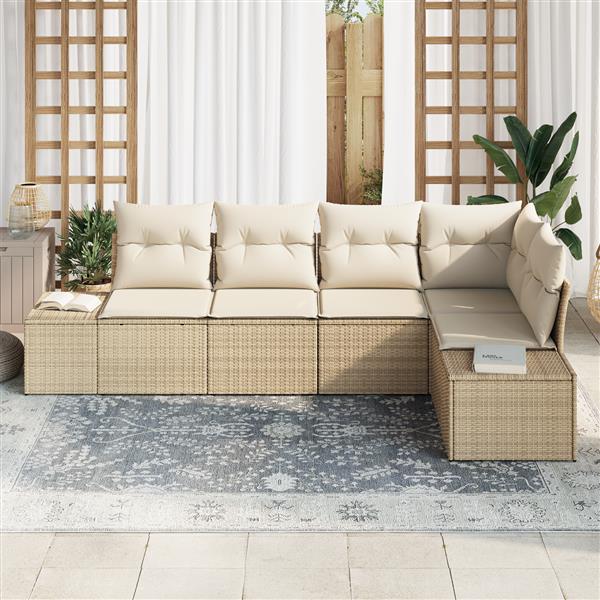 Grote foto vidaxl 5 delige tuinbankenset met kussens poly rattan beige tuin en terras tuinmeubelen
