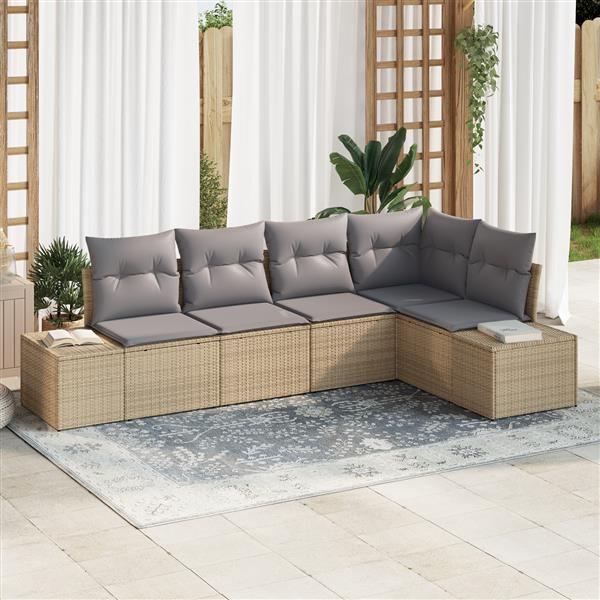 Grote foto vidaxl 5 delige tuinbankenset met kussens poly rattan beige tuin en terras tuinmeubelen