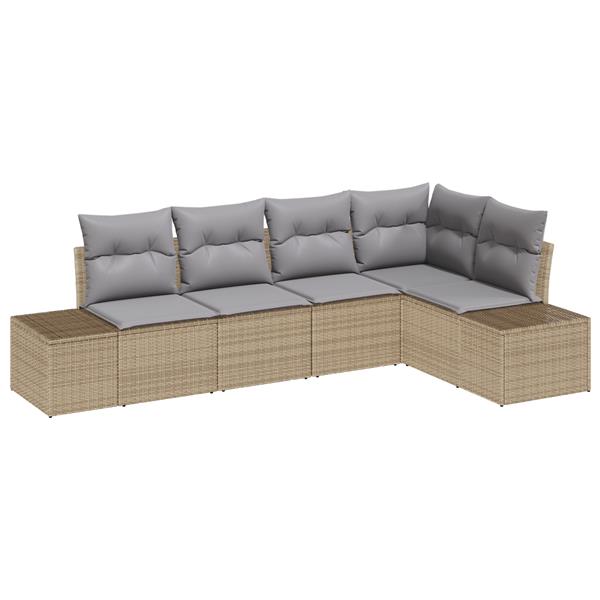 Grote foto vidaxl 5 delige tuinbankenset met kussens poly rattan beige tuin en terras tuinmeubelen