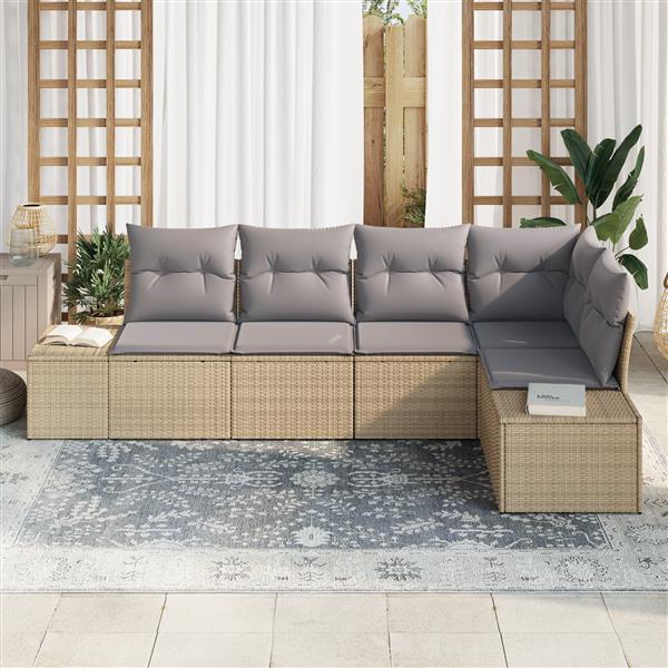 Grote foto vidaxl 5 delige tuinbankenset met kussens poly rattan beige tuin en terras tuinmeubelen