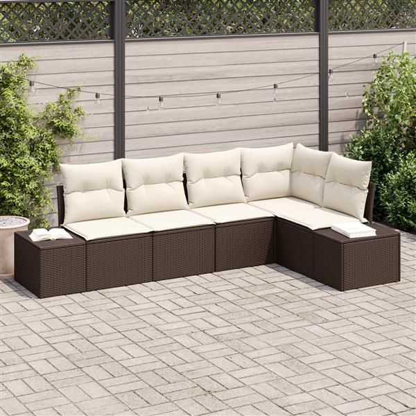 Grote foto vidaxl 5 delige tuinbankenset met kussens poly rattan bruin tuin en terras tuinmeubelen