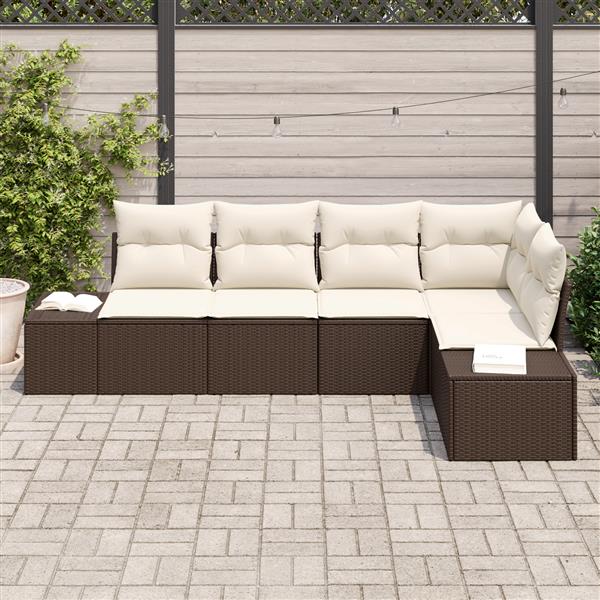 Grote foto vidaxl 5 delige tuinbankenset met kussens poly rattan bruin tuin en terras tuinmeubelen