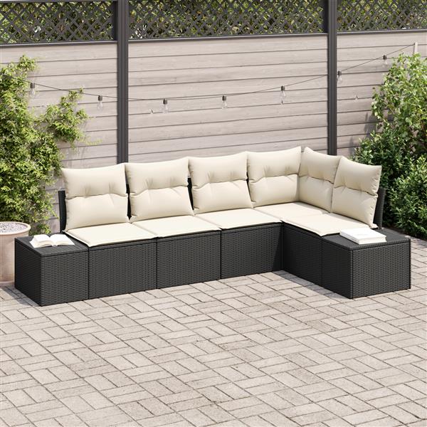 Grote foto vidaxl 5 delige tuinbankenset met kussens poly rattan zwart tuin en terras tuinmeubelen