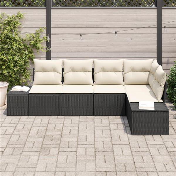 Grote foto vidaxl 5 delige tuinbankenset met kussens poly rattan zwart tuin en terras tuinmeubelen