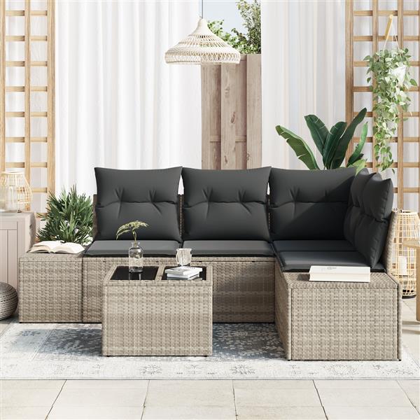 Grote foto vidaxl 5 delige tuinbankenset met kussens poly rattan grijs tuin en terras tuinmeubelen