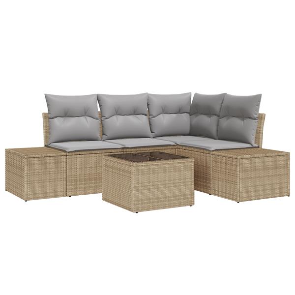 Grote foto vidaxl 5 delige tuinbankenset met kussens poly rattan zwart tuin en terras tuinmeubelen
