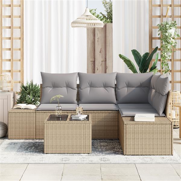 Grote foto vidaxl 5 delige tuinbankenset met kussens poly rattan zwart tuin en terras tuinmeubelen