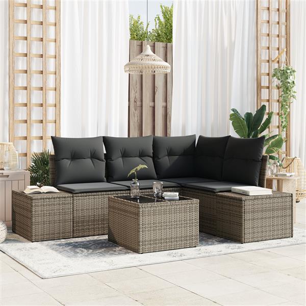 Grote foto vidaxl 4 delige tuinbankenset met kussens poly rattan zwart tuin en terras tuinmeubelen