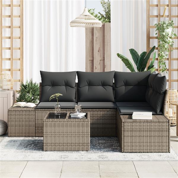 Grote foto vidaxl 4 delige tuinbankenset met kussens poly rattan zwart tuin en terras tuinmeubelen