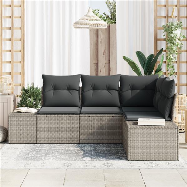Grote foto vidaxl 4 delige tuinbankenset met kussens poly rattan lichtgrijs tuin en terras tuinmeubelen