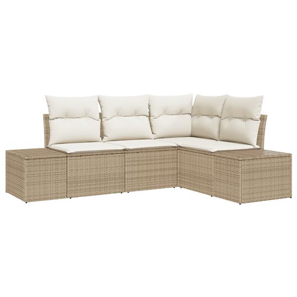 Grote foto vidaxl 4 delige tuinbankenset met kussens poly rattan beige tuin en terras tuinmeubelen