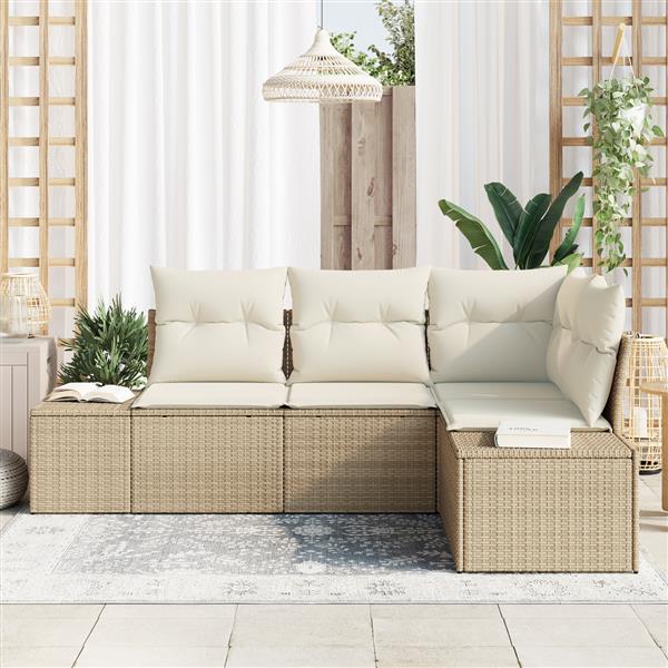 Grote foto vidaxl 4 delige tuinbankenset met kussens poly rattan beige tuin en terras tuinmeubelen