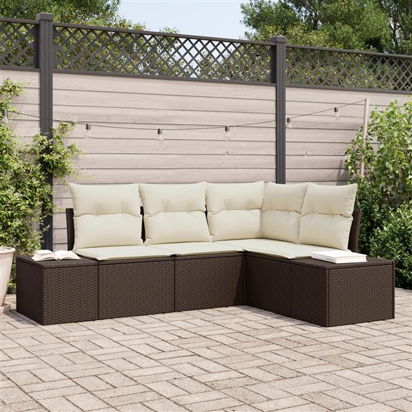 Grote foto vidaxl 4 delige tuinbankenset met kussens poly rattan bruin tuin en terras tuinmeubelen
