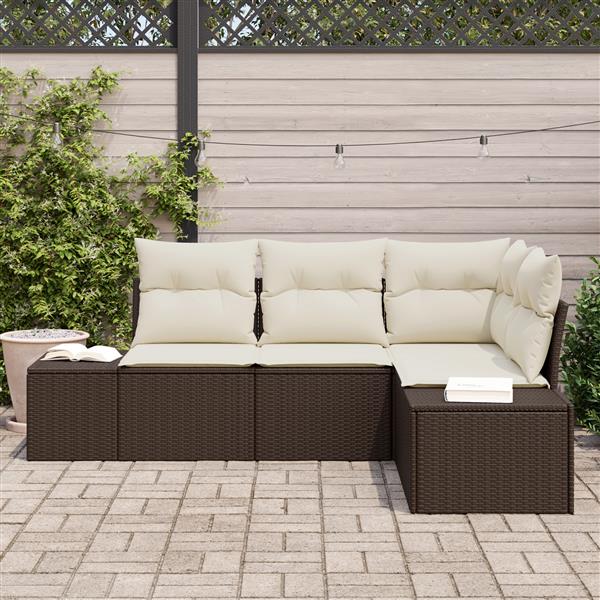 Grote foto vidaxl 4 delige tuinbankenset met kussens poly rattan bruin tuin en terras tuinmeubelen