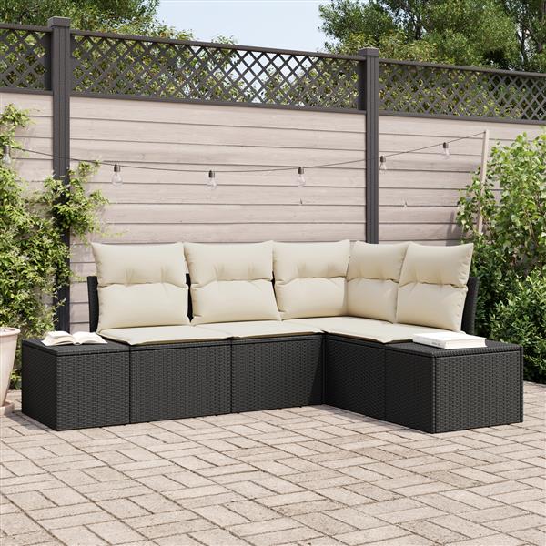 Grote foto vidaxl 4 delige tuinbankenset met kussens poly rattan zwart tuin en terras tuinmeubelen