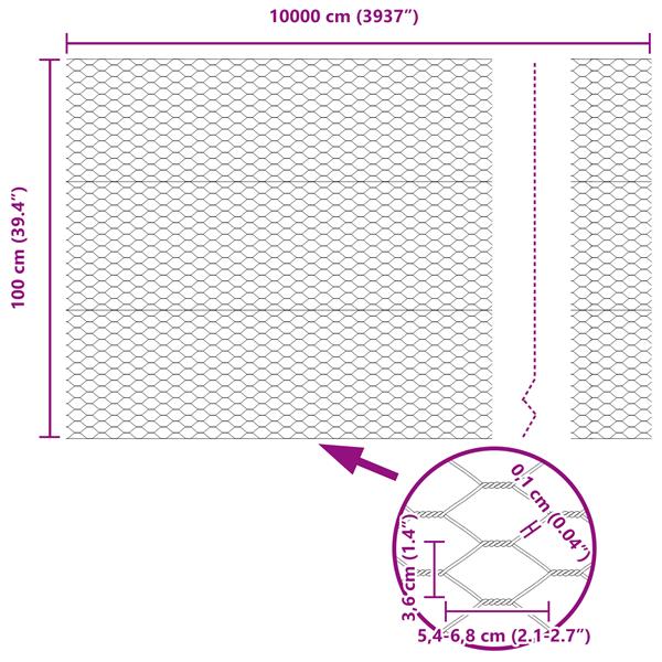 Grote foto vidaxl hexagon hek grijs 1x100 m staal tuin en terras hekken en schuttingen