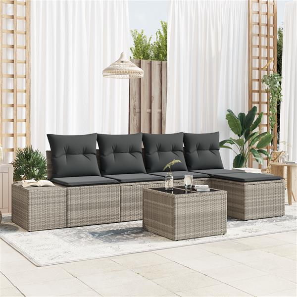 Grote foto vidaxl 6 delige tuinbankenset met kussens poly rattan grijs tuin en terras tuinmeubelen